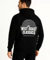 Erkek Kapşonlu Sweatshirt – Oversize Üç İplik Şardonlu Hoodie, “West Coast Classics” Ön & Arka Baskılı, Kanguru Cepli Kışlık Günlük Stil - Siyah