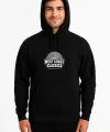 Erkek Kapşonlu Sweatshirt – Oversize Üç İplik Şardonlu Hoodie, “West Coast Classics” Ön & Arka Baskılı, Kanguru Cepli Kışlık Günlük Stil - Siyah