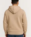 Erkek Üç İplik Kapüşonlu Tam Fermuarlı Kanguru Çepli SweatShirt Hoodie - Bej