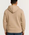 Erkek Üç İplik Kapüşonlu Tam Fermuarlı Kanguru Çepli SweatShirt Hoodie - Bej