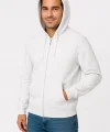 Erkek Üç İplik Kapüşonlu Tam Fermuarlı Kanguru Çepli SweatShirt Hoodie - Beyaz
