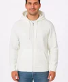 Erkek Üç İplik Kapüşonlu Tam Fermuarlı Kanguru Cepli SweatShirt Hoodie - Beyaz