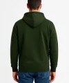Erkek Üç İplik Kapüşonlu Tam Fermuarlı Kanguru Çepli SweatShirt Hoodie - Haki