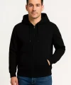 Erkek Üç İplik Kapüşonlu Tam Fermuarlı Kanguru Çepli SweatShirt Hoodie - Siyah
