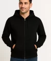 Erkek Üç İplik Kapüşonlu Tam Fermuarlı Kanguru Çepli SweatShirt Hoodie - Siyah