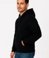Erkek Üç İplik Kapüşonlu Tam Fermuarlı Kanguru Çepli SweatShirt Hoodie - Siyah