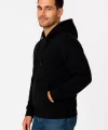 Erkek Üç İplik Kapüşonlu Tam Fermuarlı Kanguru Çepli SweatShirt Hoodie - Siyah