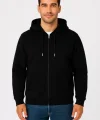 Erkek Üç İplik Kapüşonlu Tam Fermuarlı Kanguru Çepli SweatShirt Hoodie - Siyah