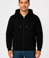 Erkek Üç İplik Kapüşonlu Tam Fermuarlı Kanguru Çepli SweatShirt Hoodie - Siyah