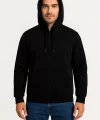 Erkek Üç İplik Kapüşonlu Tam Fermuarlı Kanguru Çepli SweatShirt Hoodie - Siyah