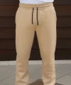 Erkek Üç Iplik Kışlık Pamuklu Ovarsize Bağcıklı Düz Paça Cepli Eşofman Altı Spor Rahat Model - Bej