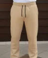 Erkek Üç iplik Kışlık Pamuklu Ovarsize Bağcıklı Düz Paça Cepli Eşofman Altı Spor Rahat Model - Bej