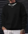 Erkek Uzun Kollu Bisiklet Yaka Yazı Detaylı Iki Iplik Bluz