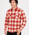Erkek Oduncu Gömlek – Uzun Kollu, Şardonlu Kumaş, Kareli Desen, Regular Fit, Manşetli, Çift Cepli, Rahat Günlük Bahar & Kış Stil - Kırmızı