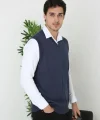 Erkek V Yaka Kolsuz Süveter Triko Kazak Yumuşak Dokulu Pamuklu Ince Dokuma Rahat Regular Kalıp - Lacivert