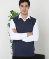 Erkek V Yaka Kolsuz Süveter Triko Kazak yumuşak dokulu Pamuklu ince Dokuma Rahat Regular kalıp - Lacivert
