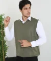 Erkek V Yaka Kolsuz Süveter Triko Kazak yumuşak dokulu Pamuklu ince Dokuma Rahat Regular kalıp - Haki