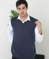 Erkek V Yaka Kolsuz Süveter Triko Kazak yumuşak dokulu Pamuklu ince Dokuma Rahat Regular kalıp - Lacivert