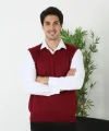 Erkek V Yaka Kolsuz Süveter Triko Kazak Yumuşak Dokulu Pamuklu Ince Dokuma Rahat Regular Kalıp - Bordo