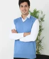 Erkek V Yaka Kolsuz Süveter Triko Kazak Yumuşak Dokulu Pamuklu Ince Dokuma Rahat Regular Kalıp - Mavi
