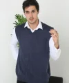 Erkek V Yaka Kolsuz Süveter Triko Kazak Yumuşak Dokulu Pamuklu Ince Dokuma Rahat Regular Kalıp - Lacivert