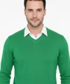 Erkek V Yaka Triko Kazak yumuşak dokulu Pamuklu ince Dokuma, uzun kollu Rahat Regular kalıp - Çimen Yeşili