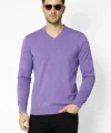 Erkek V Yaka Triko Kazak yumuşak dokulu Pamuklu ince Dokuma, uzun kollu Rahat Regular kalıp - Mor