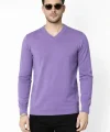 Erkek V Yaka Triko Kazak Yumuşak Dokulu Pamuklu Ince Dokuma, Uzun Kollu Rahat Regular Kalıp - Mor
