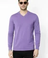 Erkek V Yaka Triko Kazak yumuşak dokulu Pamuklu ince Dokuma, uzun kollu Rahat Regular kalıp - Mor