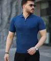 Erkek Viskon Kumaş Polo Yaka Desenli Tişört
