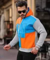 Erkek W Nakış İşlemeli Kapüşonlu Sweatshirt - Mavi