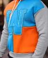 Erkek W Nakış İşlemeli Kapüşonlu Sweatshirt - Mavi