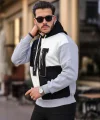 Erkek W Nakış İşlemeli Kapüşonlu Sweatshirt - Siyah
