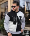 Erkek W Nakış İşlemeli Kapüşonlu Sweatshirt - Siyah