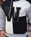 Erkek W Nakış İşlemeli Kapüşonlu Sweatshirt - Siyah
