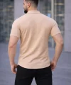 Erkek Waffle Kumaş Kısa Kollu Düğmeli Açık Yaka Regular Fit Gömlek - Bej