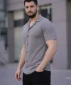 Erkek Waffle Kumaş Kısa Kollu Düğmeli Açık Yaka Regular Fit Gömlek - Gri