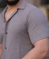Erkek Waffle Kumaş Kısa Kollu Düğmeli Açık Yaka Regular Fit Gömlek - Gri