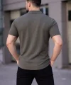 Erkek Waffle Kumaş Kısa Kollu Düğmeli Açık Yaka Regular Fit Gömlek - Haki