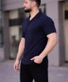 Erkek Waffle Kumaş Kısa Kollu Düğmeli Açık Yaka Regular Fit Gömlek - Lacivert
