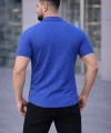 Erkek Waffle Kumaş Kısa Kollu Düğmeli Açık Yaka Regular Fit Gömlek - Saks Mavisi