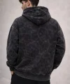 Erkek Yağ Yıkamalı Kapşonlu Double Oversize Üç İplik Pamuklu Sweatshirt - Siyah