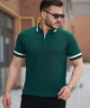 Erkek Yaka Ve Kolları çizgi Detaylı Fermuarlı Kısa Kollu T-shirt