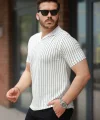 Erkek Yakalı çizgi Desenli Kısa Kollu Tişört