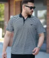 Erkek Yakalı çizgili Kısa Kollu T-shirt