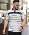 Erkek Yakalı çizgili Kısa Kollu T-shirt