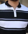 Erkek Yakalı Fermuarlı çift Renk Kısa Kollu T-shirt