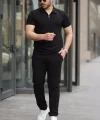 Erkek Yakalı Fermuarlı T-shirt Pantolon Ikili Rahat Takım