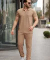 Erkek Yakalı Fermuarlı T-shirt Pantolon Ikili Rahat Takım
