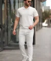 Erkek Yakalı Fermuarlı T-shirt Pantolon Ikili Rahat Takım